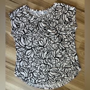 Medium 100% Linen Black White Floral Contrast Top Shirt, Martha Stewart brand